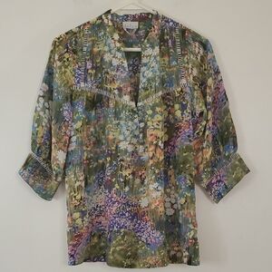Anthropologie Dolan Flowering Pastures Silk Blouse Top Size Sm V-Neck Buttons
